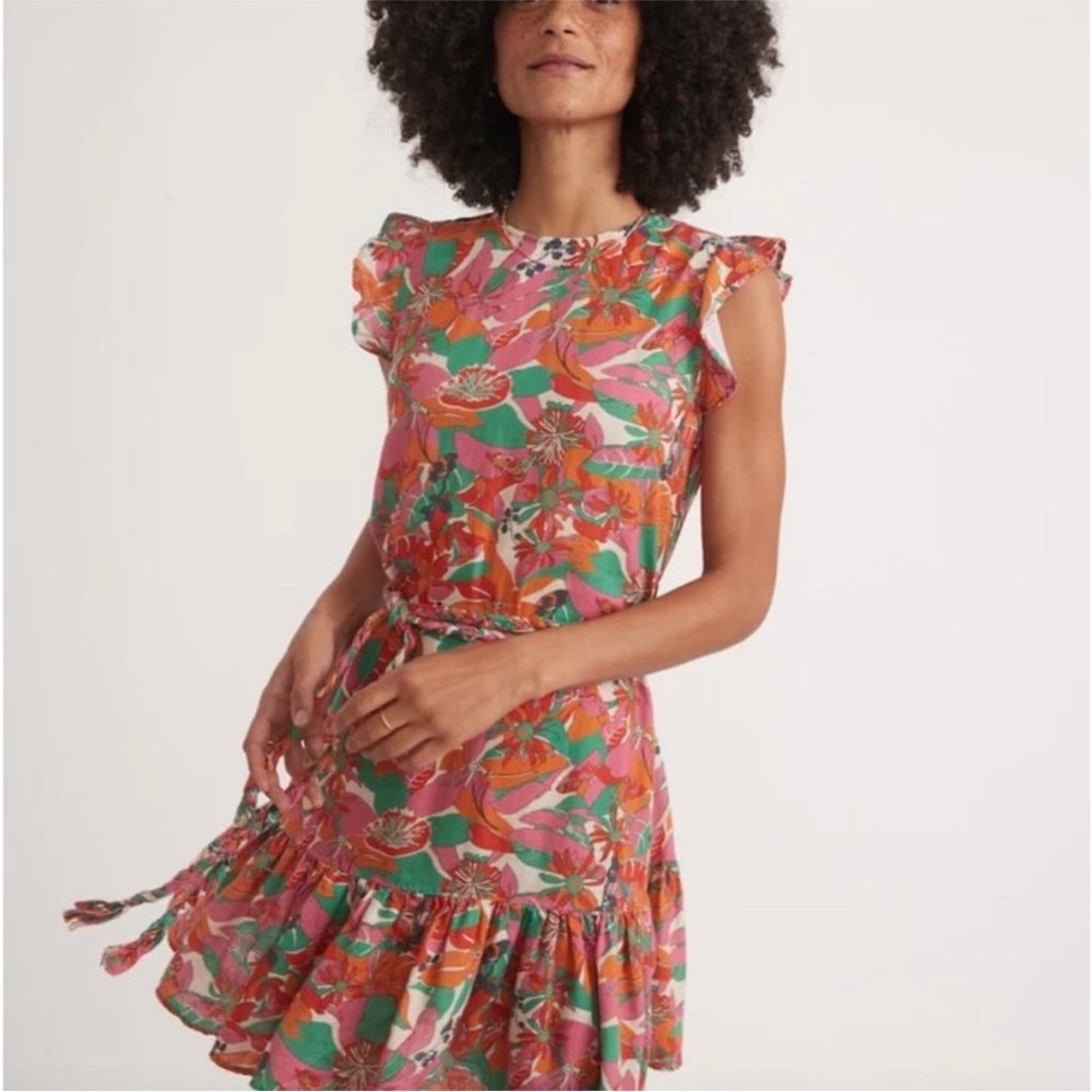 Marine Layer Laney Mini Dress Floral Vintage Pink Size XL Tropical Linen Beach